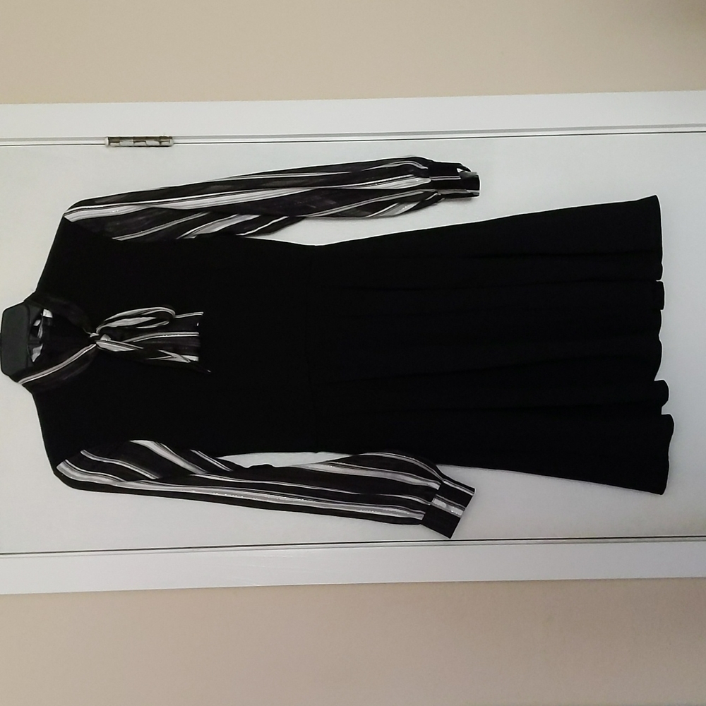 NWT - Smak Parlour Black Dress with Black and White Stripes Sleeves & Bow XS